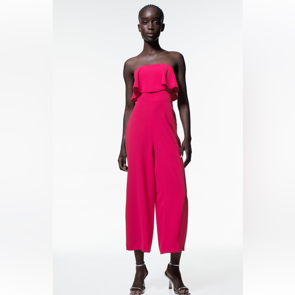 ZARA STRAIGHT NECK CAPE JUMPSUIT SIZE S/M FUCHSIA 1165/267 NWT